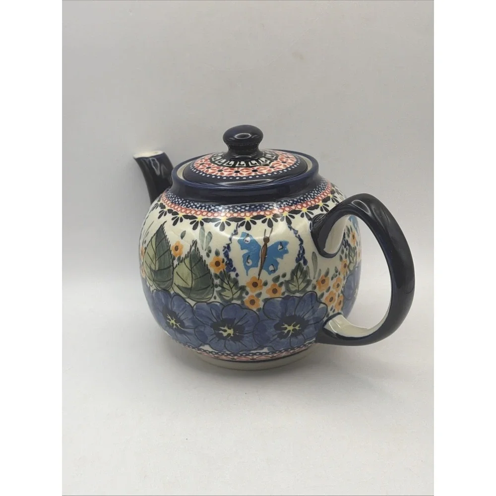 Blue Rose Polish Pottery Hummingbird Small Teapot